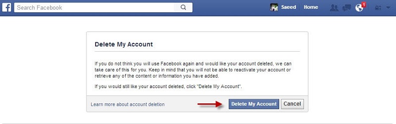آموزش نحوه حذف اکانت فیس بوک
